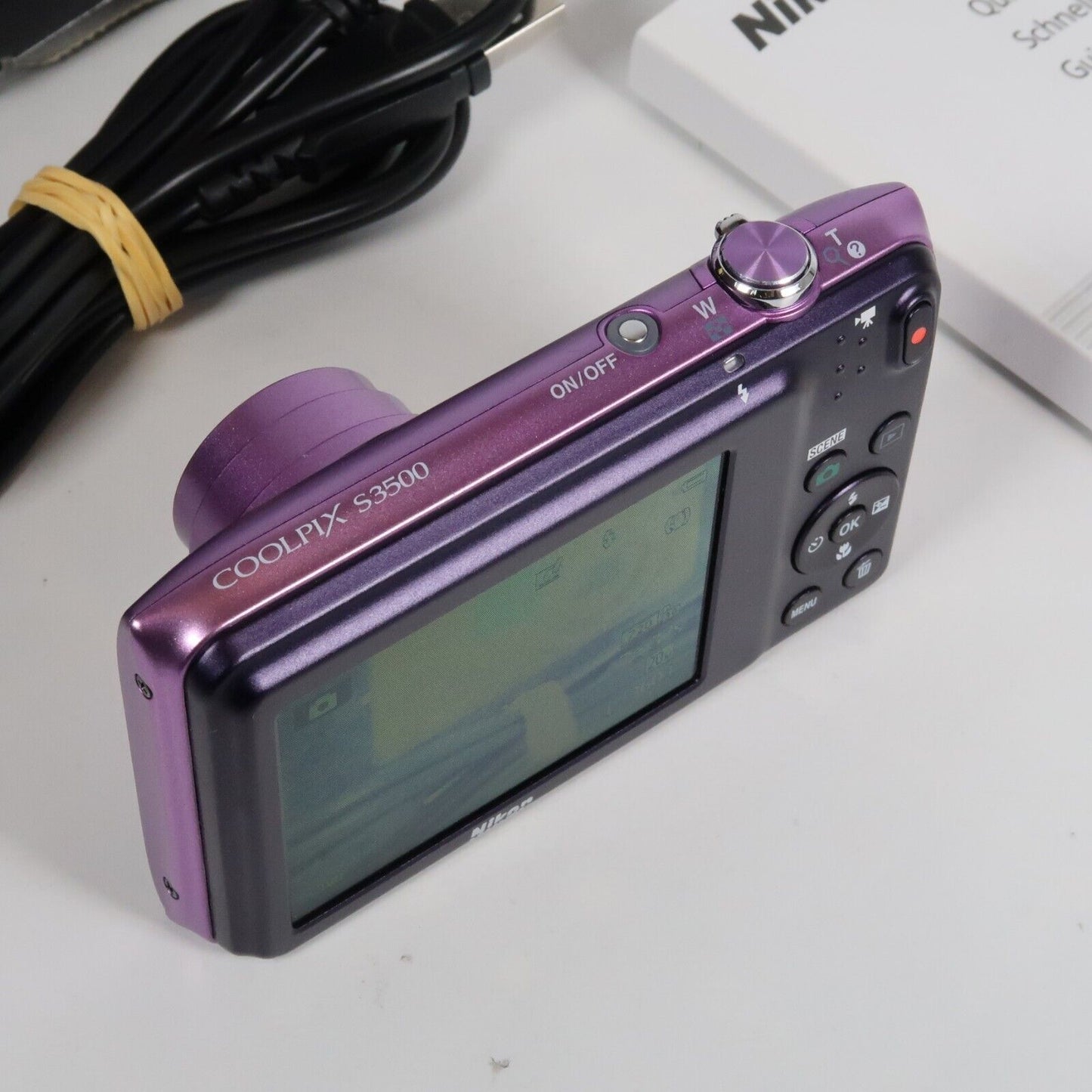 Nikona CoolPix S3500 20.1MP Digital Camera Purple – Mint Condition, Original Packaging