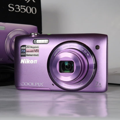 Nikona CoolPix S3500 20.1MP Digital Camera Purple – Mint Condition, Original Packaging