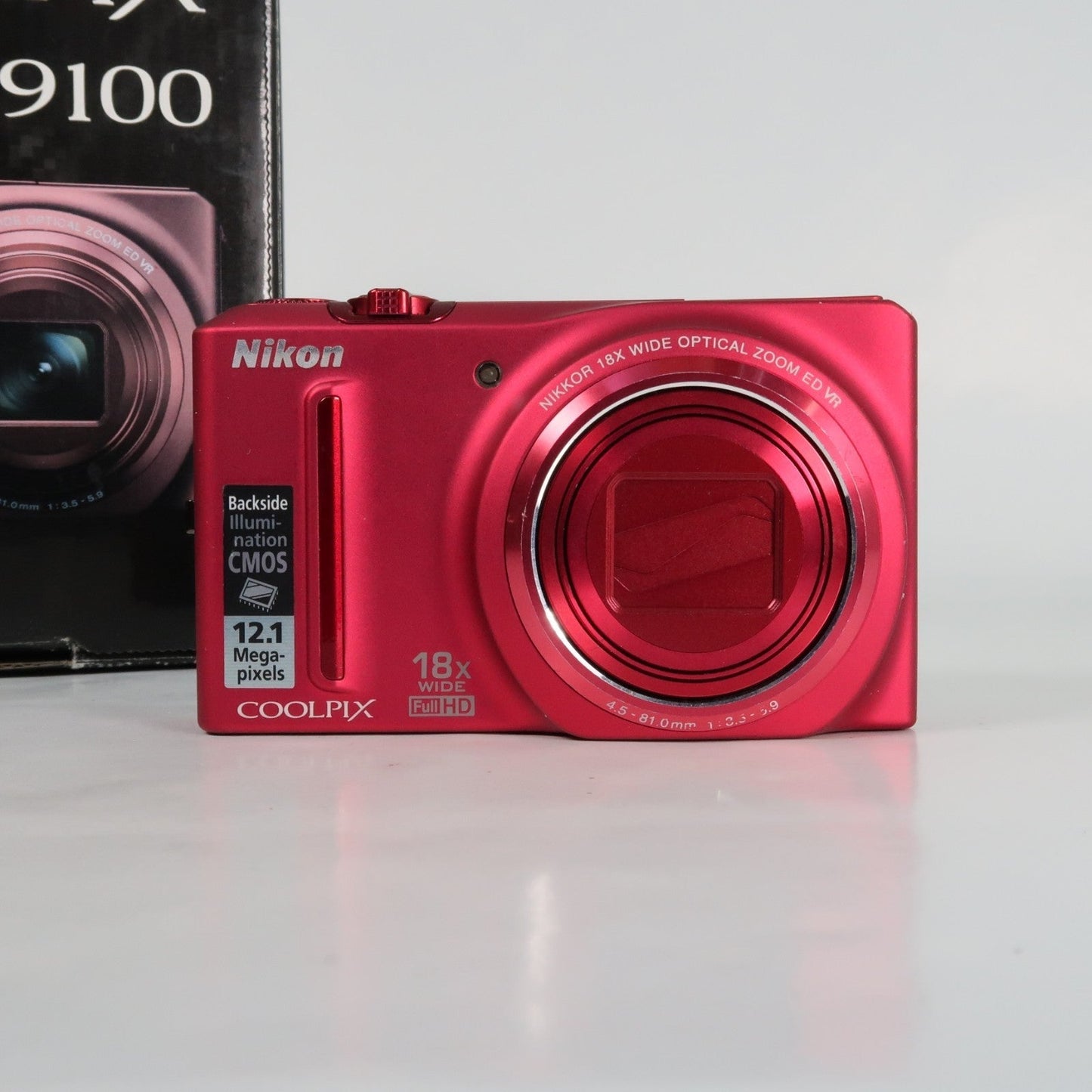 Nikona Coolpix S9100 12.1MP 18x Digital Camera Red, Case, SD Card – Very Good