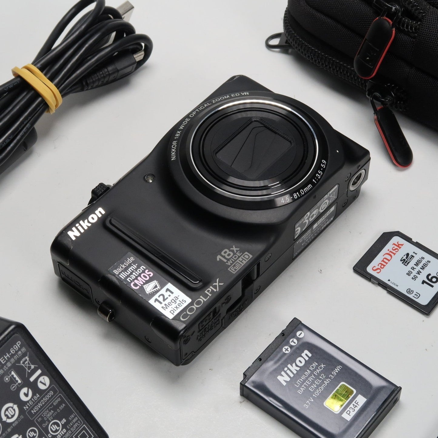 Nikona Coolpix S9100 12.1MP 18x Digital Camera Black – Very Good Condition