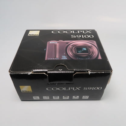 Nikona Coolpix S9100 12.1MP 18x Digital Camera Red, Case, SD Card – Very Good