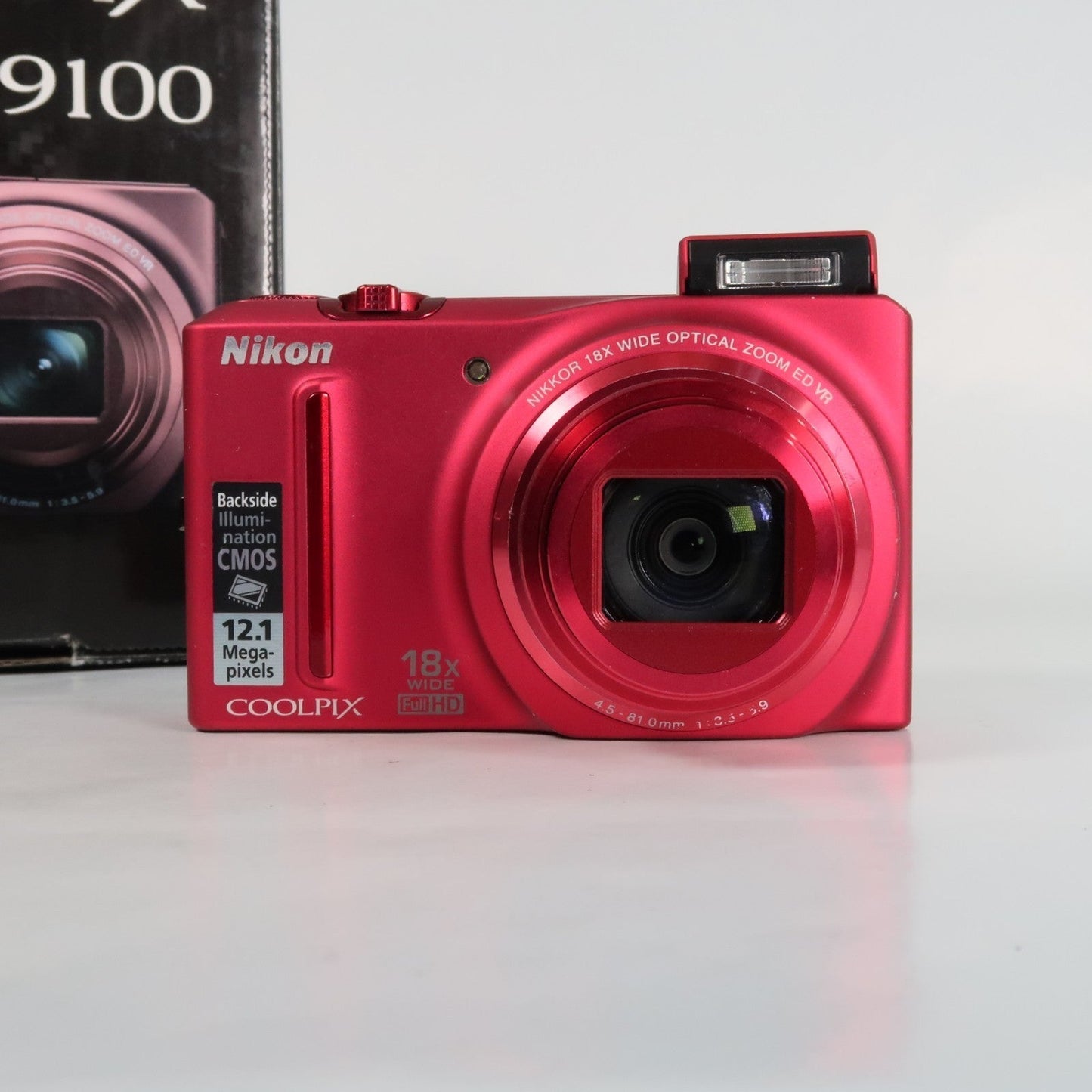 Nikona Coolpix S9100 12.1MP 18x Digital Camera Red, Case, SD Card – Very Good