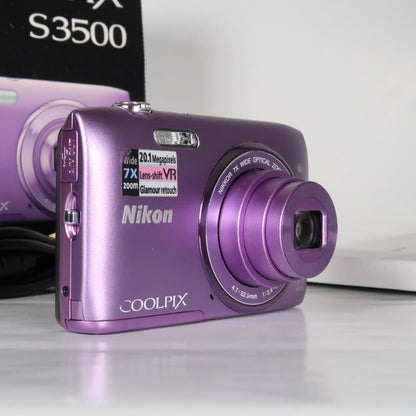 Nikona CoolPix S3500 20.1MP Digital Camera Purple – Mint Condition, Original Packaging