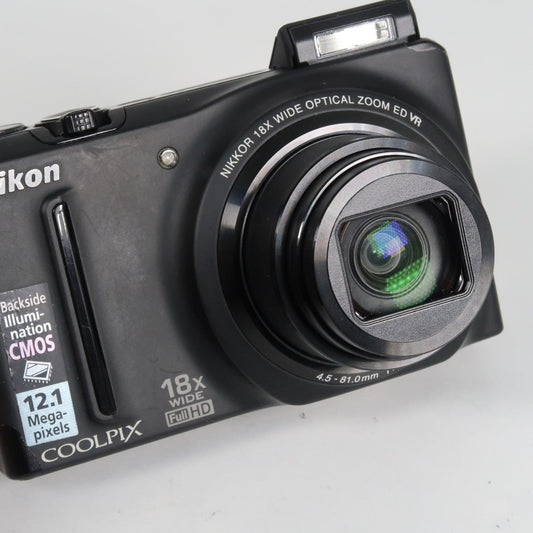 Nikona Coolpix S9100 12.1MP 18x Digital Camera Black – Very Good Condition